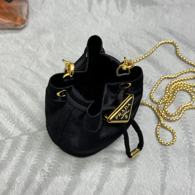 PRADA 25S MINI POUCH 12 IN BLACK VELVET GOLD HARDWARE