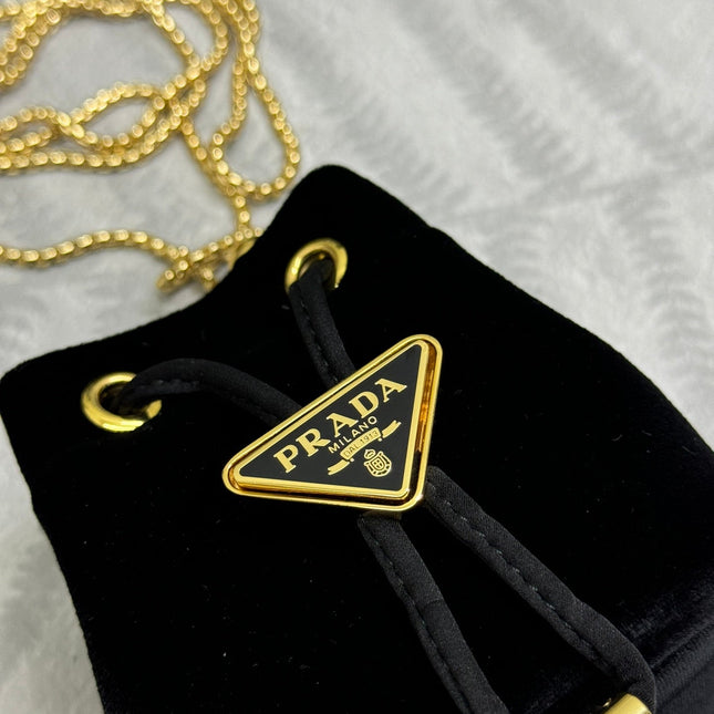 PRADA 25S MINI POUCH 12 IN BLACK VELVET GOLD HARDWARE