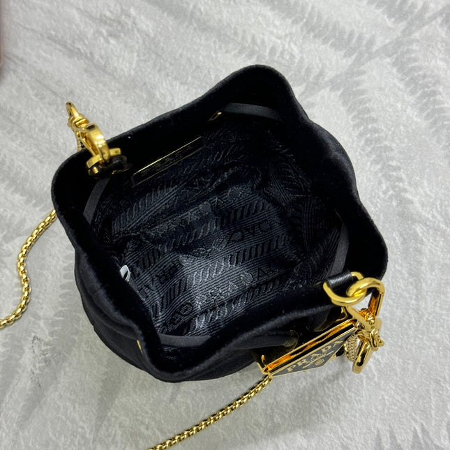 PRADA 25S MINI POUCH 12 IN BLACK VELVET GOLD HARDWARE