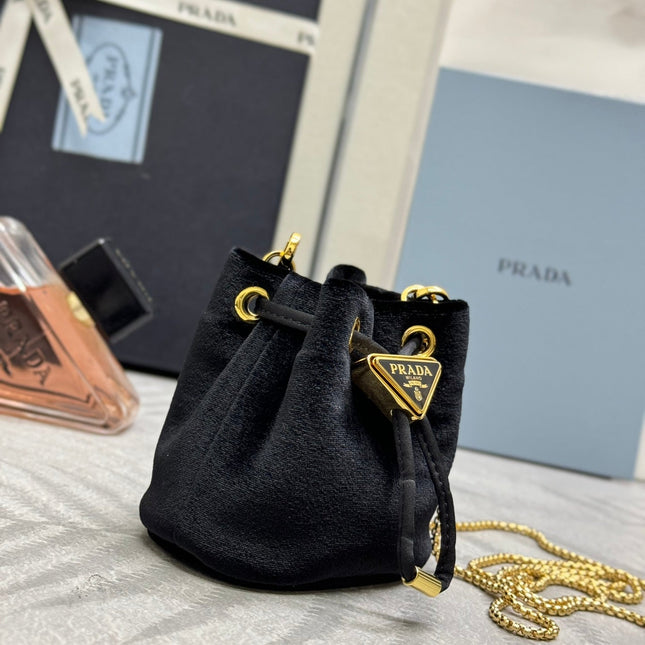 PRADA 25S MINI POUCH 12 IN BLACK VELVET GOLD HARDWARE