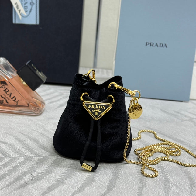 PRADA 25S MINI POUCH 12 IN BLACK VELVET GOLD HARDWARE
