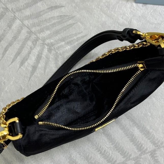 PRADA 25S MINI HOBO BAG 23 IN BLACK VELVET GOLD HARDWARE