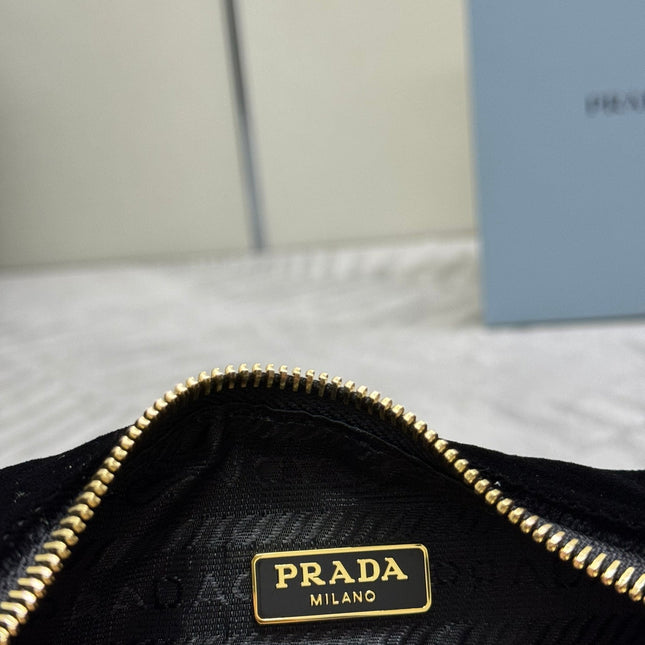 PRADA 25S MINI HOBO BAG 23 IN BLACK VELVET GOLD HARDWARE