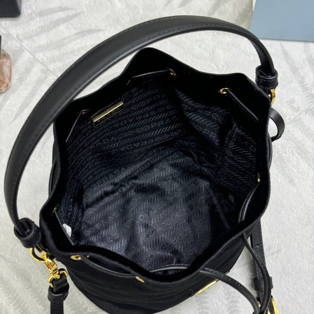 PRADA 25S BUCKET BAG 19 IN BLACK VELVET GOLD HARDWARE