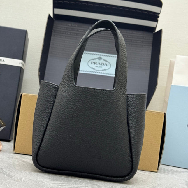 PRADA 25S TOTE MINI BAG 18 IN BLACK CALFSKIN GOLD HARDWARE