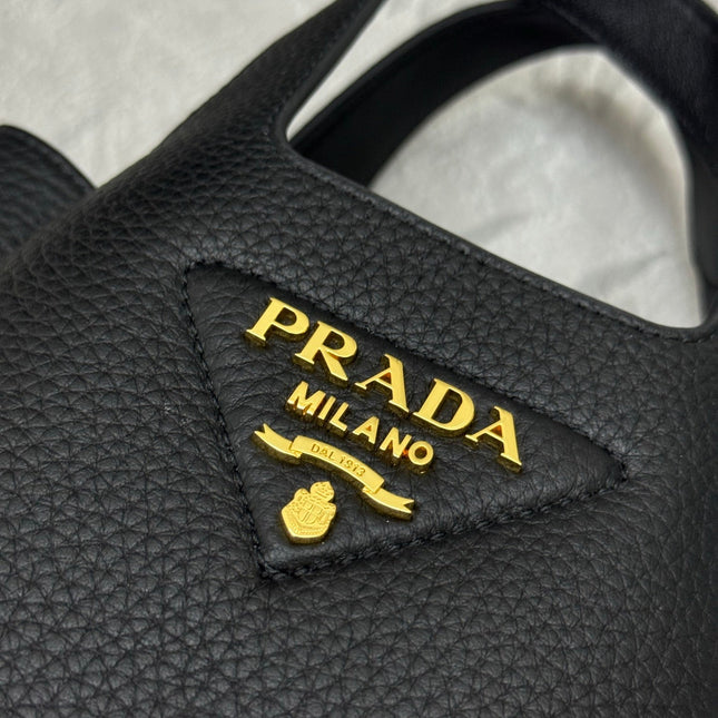 PRADA 25S TOTE MINI BAG 18 IN BLACK CALFSKIN GOLD HARDWARE