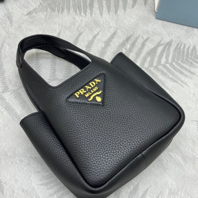 PRADA 25S TOTE MINI BAG 18 IN BLACK CALFSKIN GOLD HARDWARE