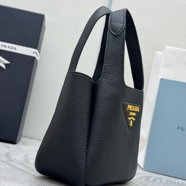 PRADA 25S TOTE MINI BAG 18 IN BLACK CALFSKIN GOLD HARDWARE