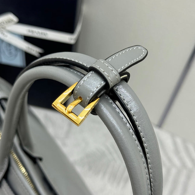PRADA 25S LUX SOFT BAG 42 IN GRAY GLOSSY CALFSKIN GOLD HARDWARE