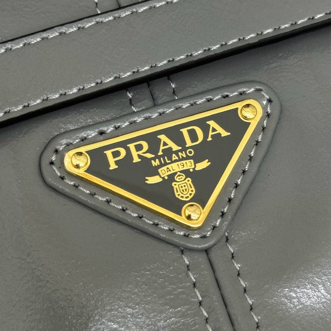 PRADA 25S LUX SOFT BAG 42 IN GRAY GLOSSY CALFSKIN GOLD HARDWARE