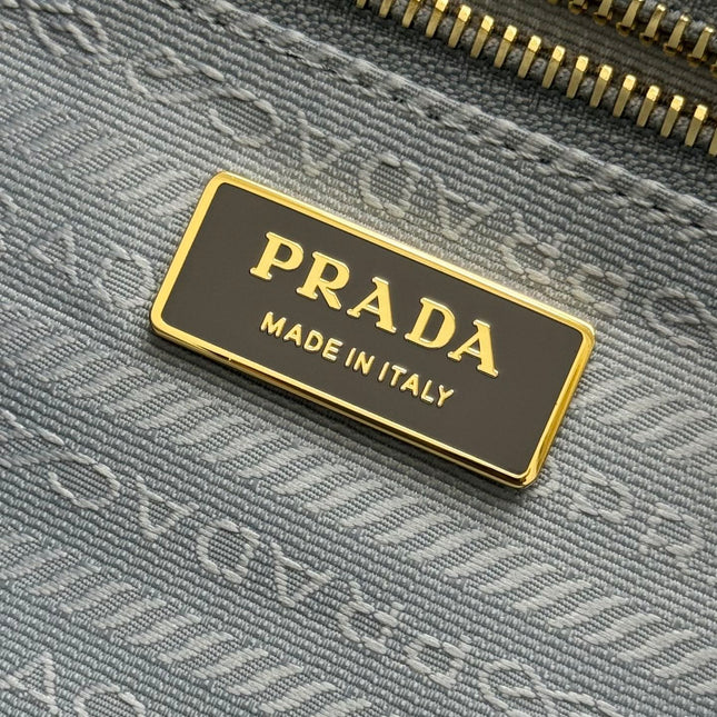 PRADA 25S LUX SOFT BAG 42 IN GRAY GLOSSY CALFSKIN GOLD HARDWARE