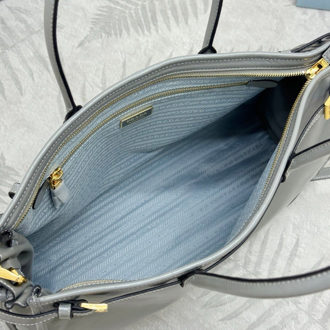 PRADA 25S LUX SOFT BAG 42 IN GRAY GLOSSY CALFSKIN GOLD HARDWARE