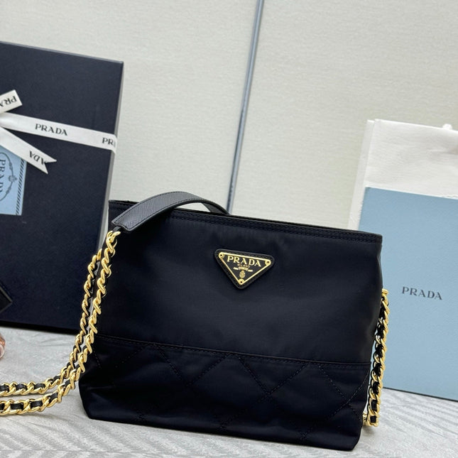 PRADA 25S CROSSBODY BAG 21 IN BLACK NYLON GOLD HARDWARE