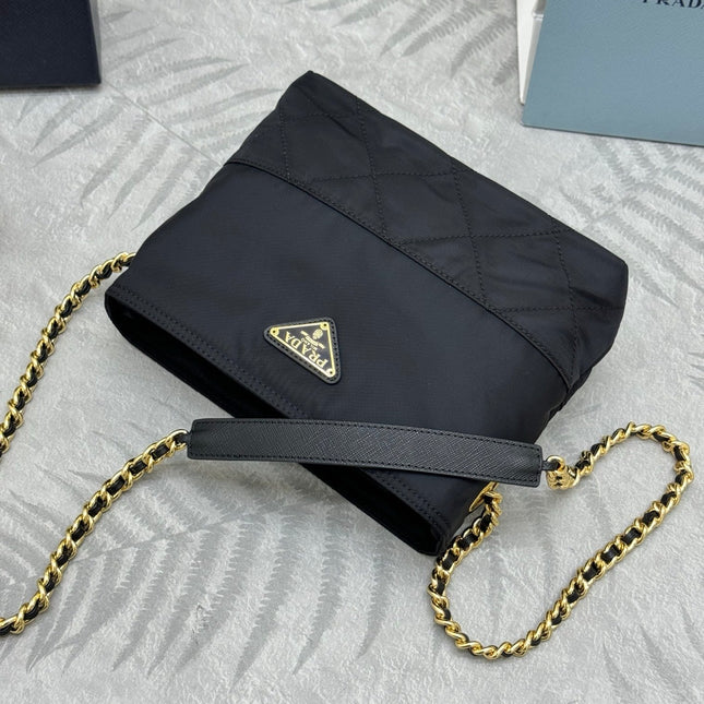 PRADA 25S CROSSBODY BAG 21 IN BLACK NYLON GOLD HARDWARE