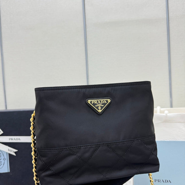 PRADA 25S CROSSBODY BAG 21 IN BLACK NYLON GOLD HARDWARE