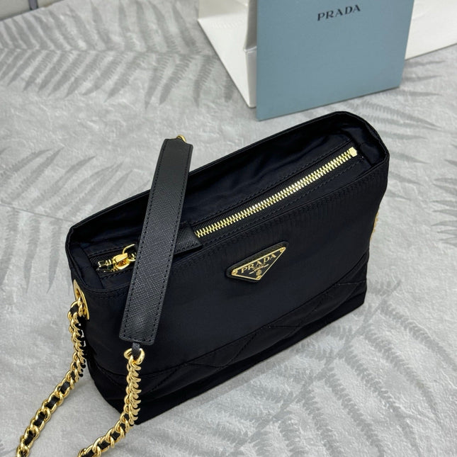 PRADA 25S CROSSBODY BAG 21 IN BLACK NYLON GOLD HARDWARE