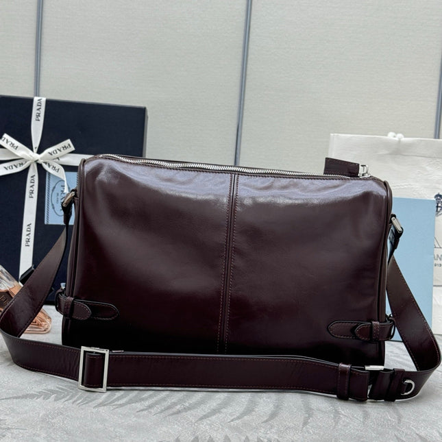 PRADA 25S SHOULDER BAG 35 IN DARK BROWN CALFSKIN SILVER HARDWARE