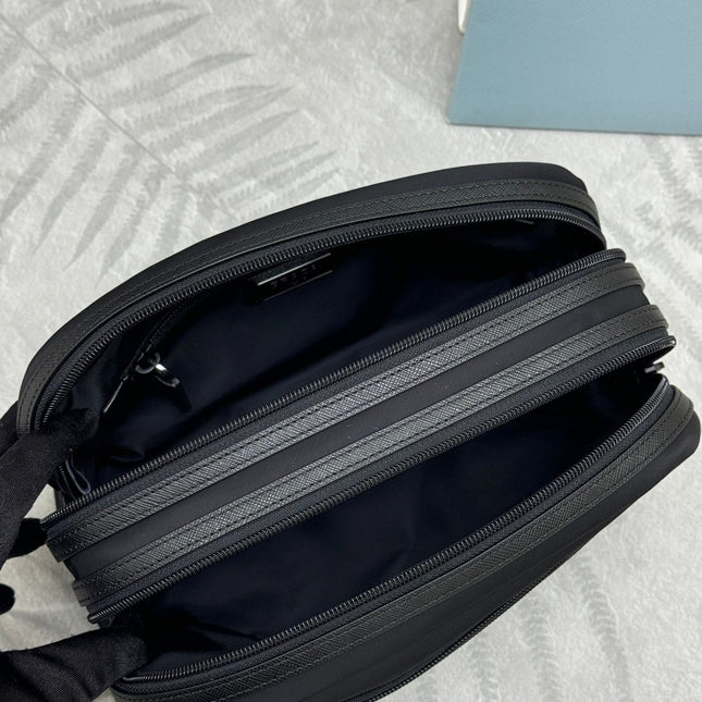 PRADA 25S MEDIUM CLUTCH BAG 26 IN BLACK NYLON SILVER HARDWARE