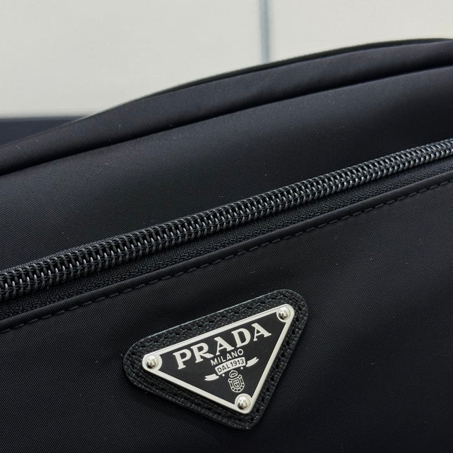 PRADA 25S MEDIUM CLUTCH BAG 26 IN BLACK NYLON SILVER HARDWARE