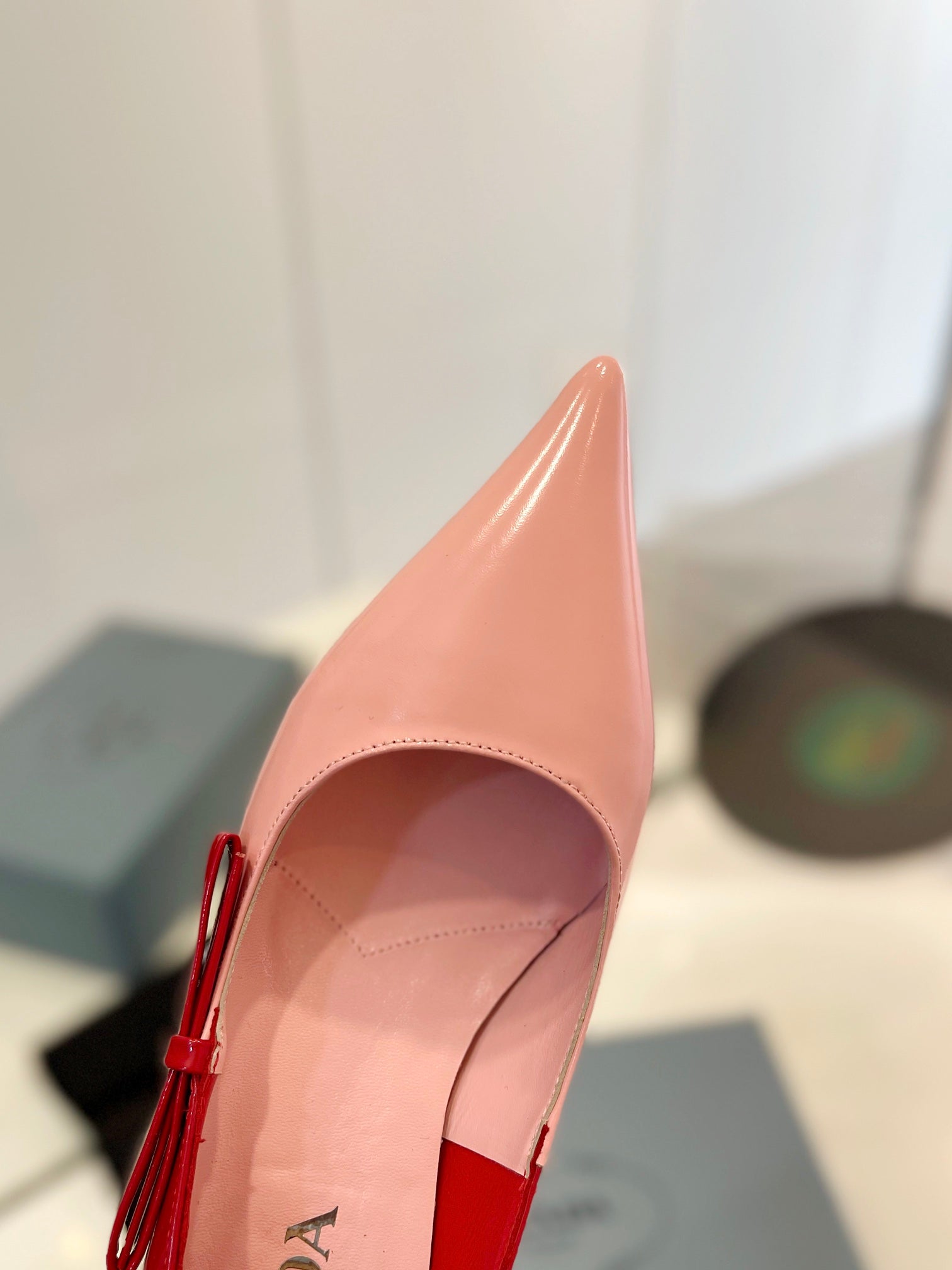 PRA MID - HEELS RED AND LIGHT PINK LAMBSKIN WITH BOW