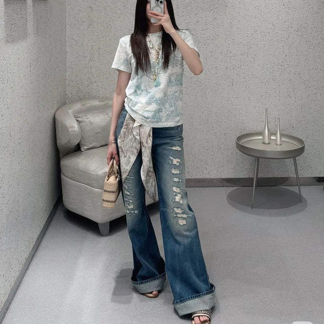 DIOR 25S RIPPED WIDE-LEG PANTS 705