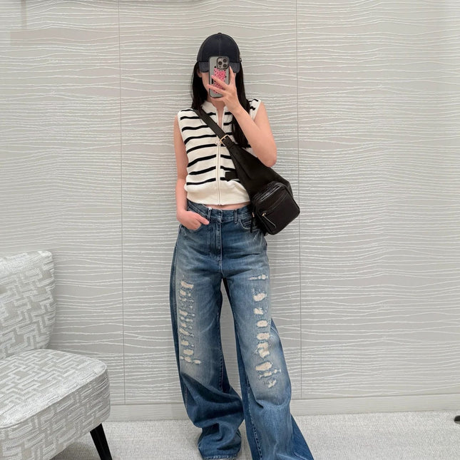 DIOR 25S RIPPED WIDE-LEG PANTS 705