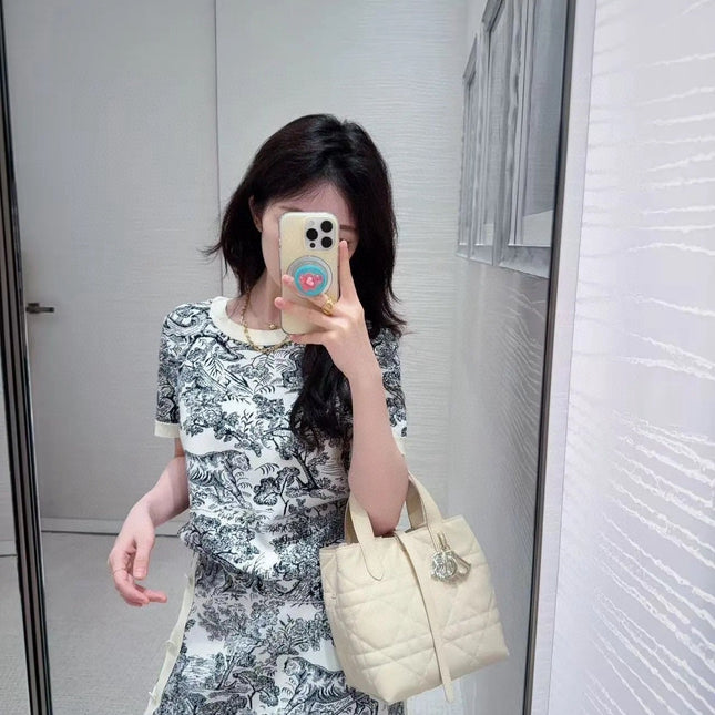 DIOR 25S SHORT-SLEEVE PATTERNED KNIT TOP 701