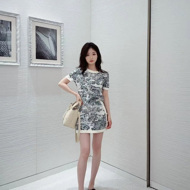 DIOR 25S SHORT-SLEEVE PATTERNED KNIT TOP 701