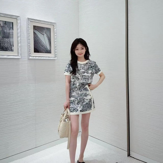 DIOR 25S SHORT-SLEEVE PATTERNED KNIT TOP 701