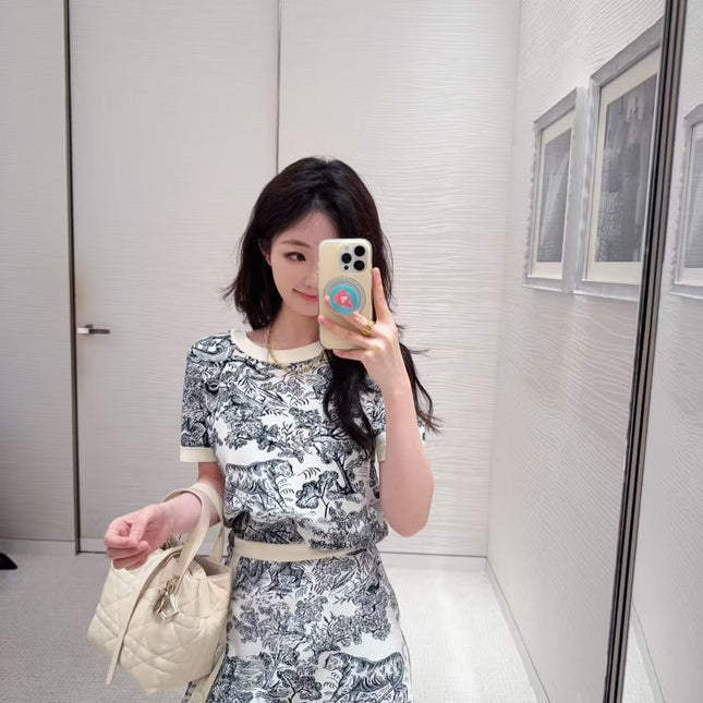 DIOR 25S SHORT-SLEEVE PATTERNED KNIT TOP 701