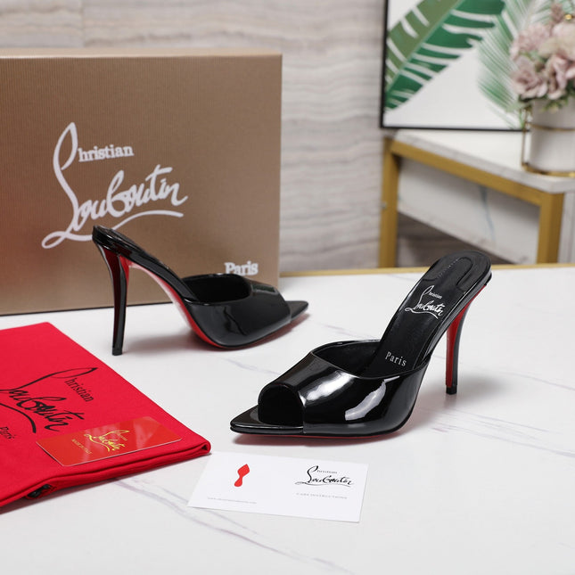DOLLY SLIDE SANDALS 100MM IN BLACK CALFSKIN