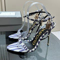 PADLOCK POINTY NAKED SANDAL 10 CM IN WHITE MIX IRIS PURPLE CALFSKIN