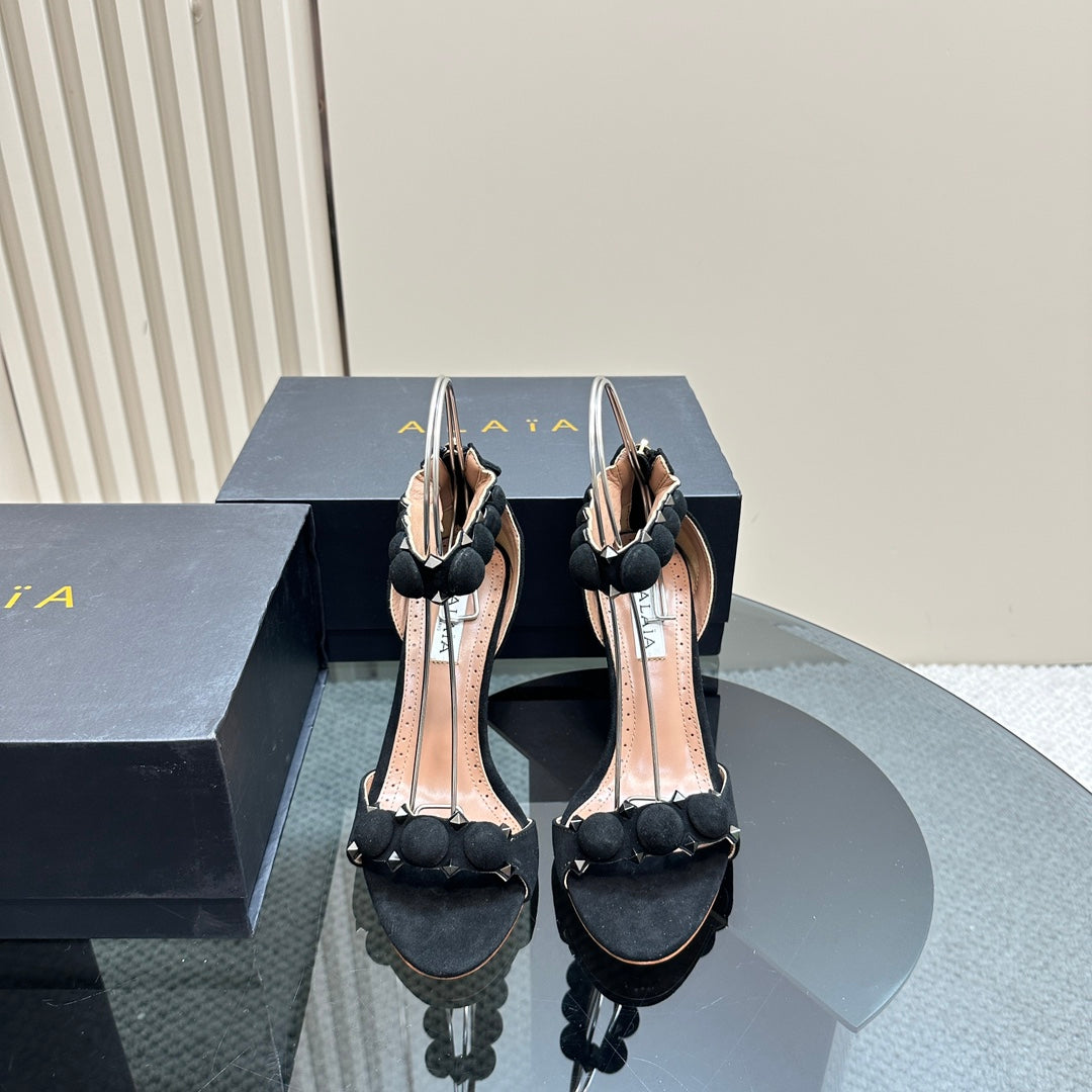 ALAIA HIGH HEEL SANDAL 10 CM IN BLACK SUEDE