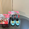 DG FOOTWEAR – LIGHT 100MM IN BLUE PATENT CALFSKIN MULES