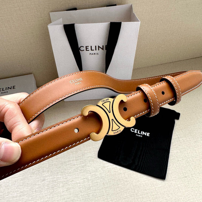 CELINE 25S BELT TRIOMPHE TAURILLON 25MM IN CARAMEL CALFSKIN 557498