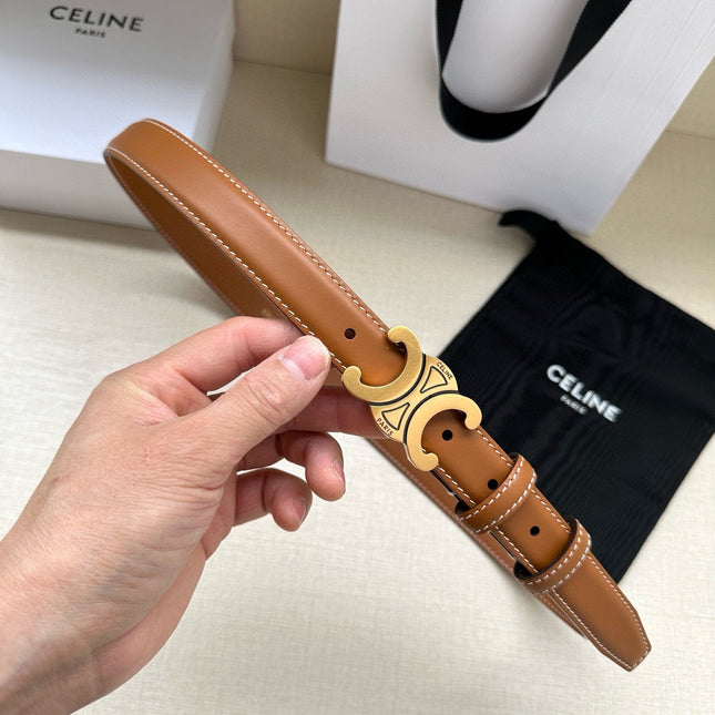 CELINE 25S BELT TRIOMPHE TAURILLON 25MM IN CARAMEL CALFSKIN 557498