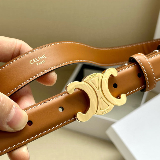 CELINE 25S BELT TRIOMPHE TAURILLON 25MM IN CARAMEL CALFSKIN 557500
