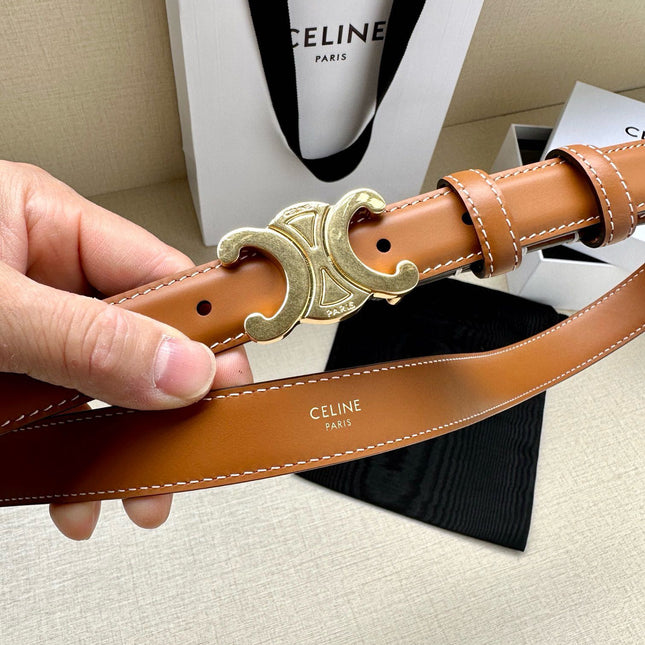 CELINE 25S BELT TRIOMPHE TAURILLON 25MM IN CARAMEL CALFSKIN 557502