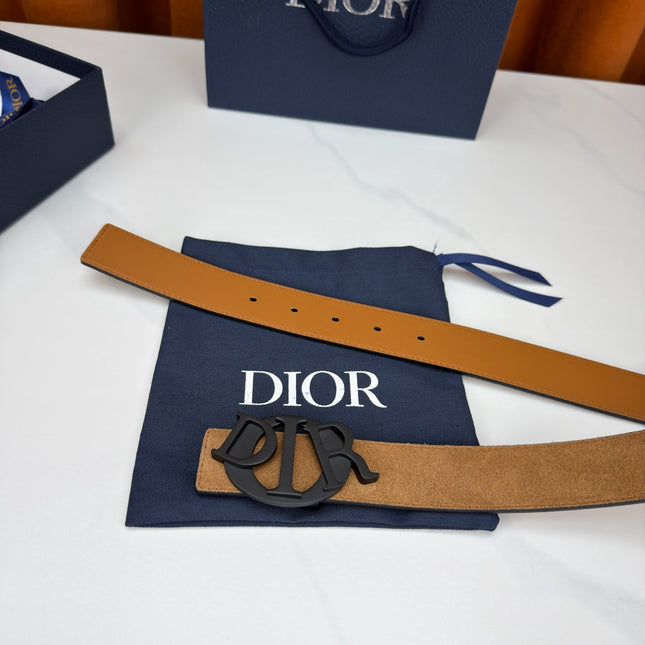 DIOR 26S CD LOGO BELT IN BROWN SUEDE CALFSKIN BLACK HARDWARE 633688