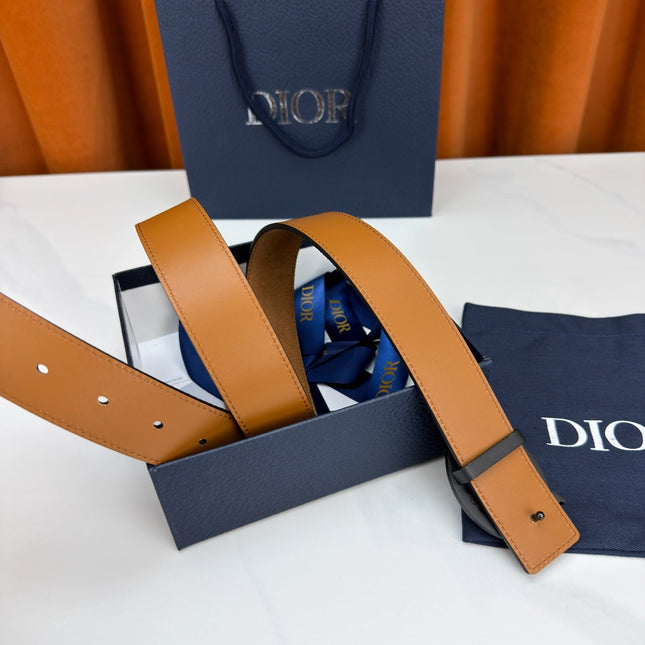 DIOR 26S CD LOGO BELT IN BROWN SUEDE CALFSKIN BLACK HARDWARE 633688