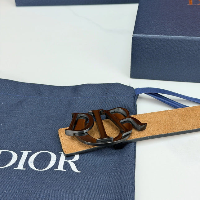 DIOR 26S CD LOGO BELT IN BROWN SUEDE CALFSKIN BLACK HARDWARE