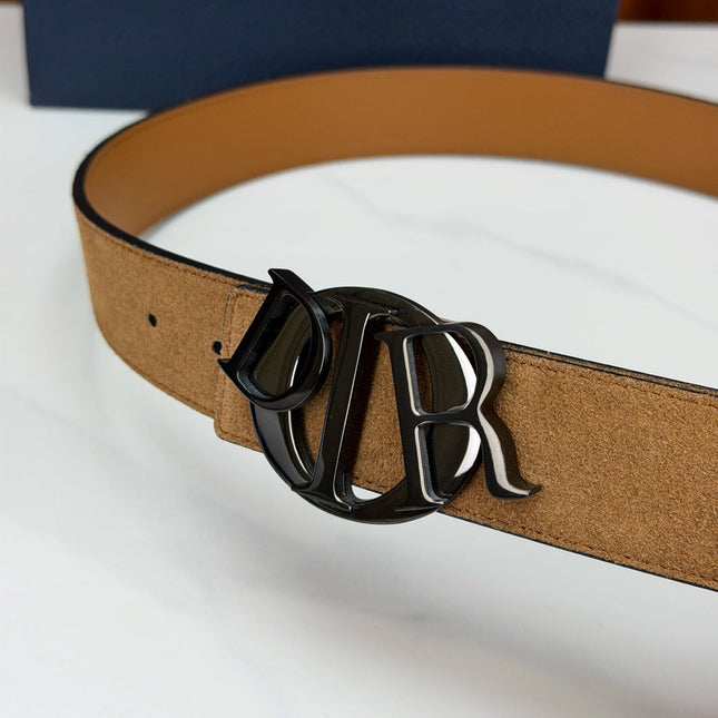 DIOR 26S CD LOGO BELT IN BROWN SUEDE CALFSKIN BLACK HARDWARE