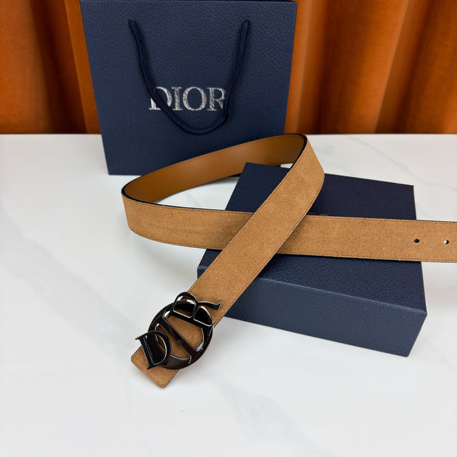 DIOR 26S CD LOGO BELT IN BROWN SUEDE CALFSKIN BLACK HARDWARE