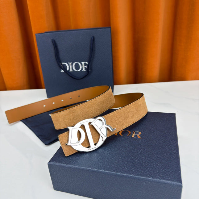 DIOR 26S CD LOGO BELT IN BROWN SUEDE CALFSKIN SILVER HARDWARE