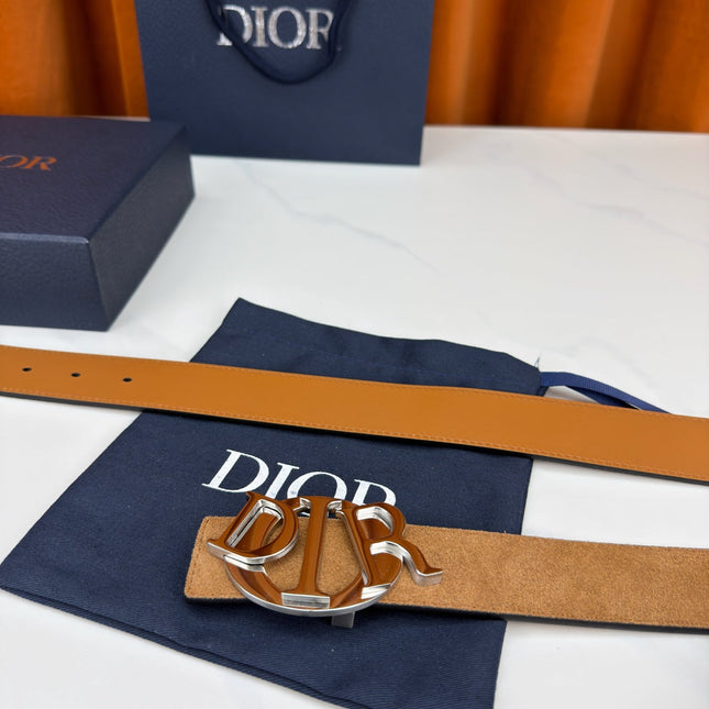 DIOR 26S CD LOGO BELT IN BROWN SUEDE CALFSKIN SILVER HARDWARE