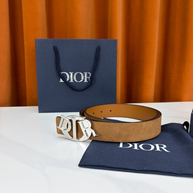 DIOR 26S CD LOGO BELT IN BROWN SUEDE CALFSKIN SILVER HARDWARE