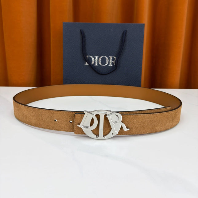 DIOR 26S CD LOGO BELT IN BROWN SUEDE CALFSKIN SILVER HARDWARE