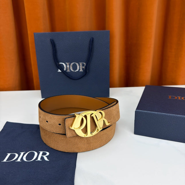 DIOR 26S CD LOGO BELT IN BROWN SUEDE CALFSKIN GOLD HARDWARE