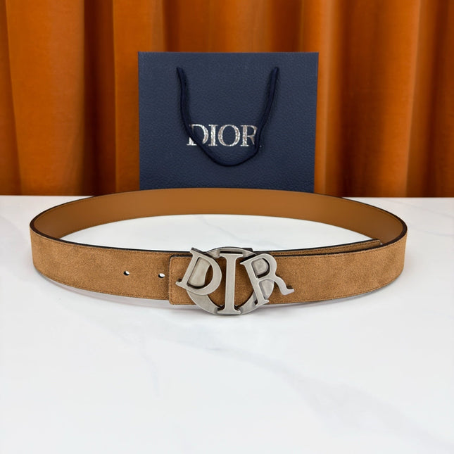 DIOR 26S CD LOGO BELT IN BROWN SUEDE CALFSKIN GUNMETAL HARDWARE