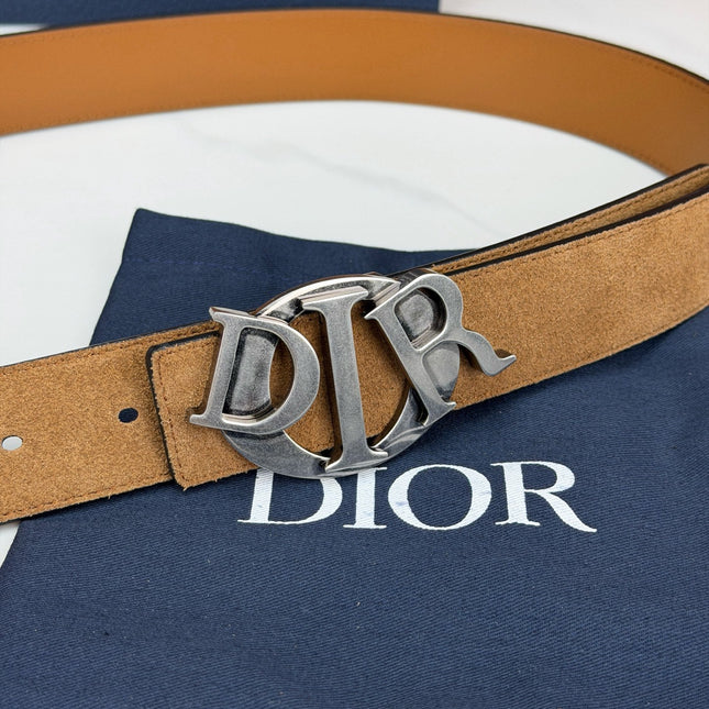 DIOR 26S CD LOGO BELT IN BROWN SUEDE CALFSKIN GUNMETAL HARDWARE